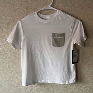 Champion White Tee with Gray Pocket